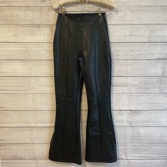 NWT Abercrombie Vegan Leather Split Hem Flare Black Pants - Picture 6 of 6